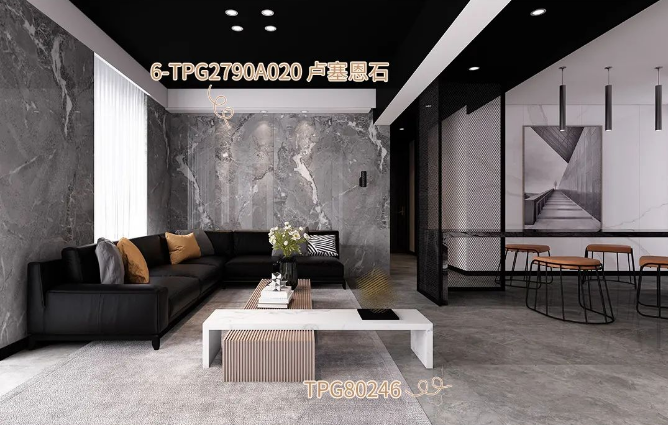 南宫28地砖装饰的卡拉拉金客厅效果图